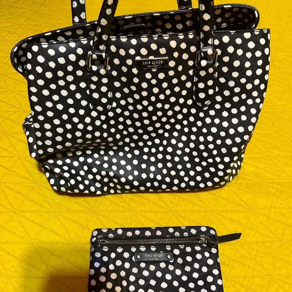 Kate Spade black and white polka dot handbag and coin purse